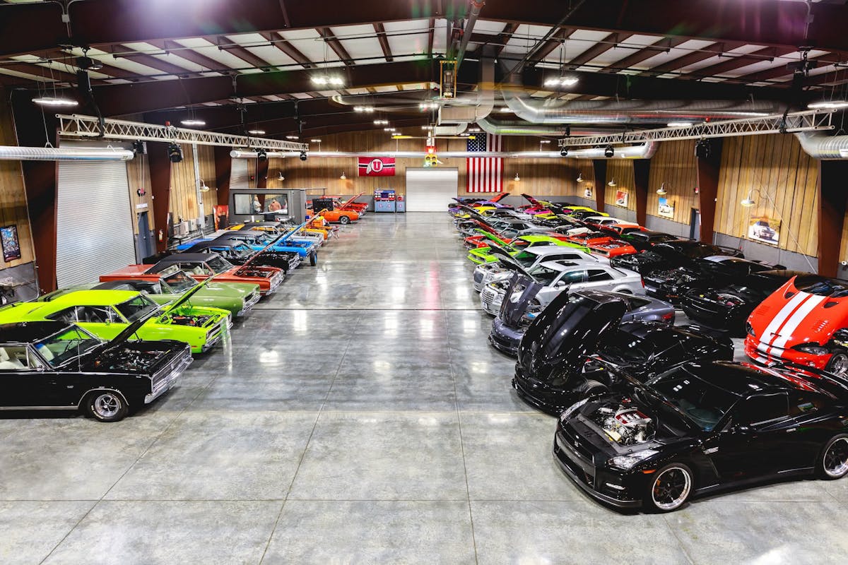 Wide view of the cars at Hanks Garage Venue